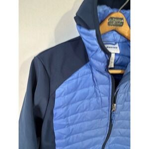 Boeing Hybrid Quilted Down Softshell Hooded Jacket Women Large Blue Excellent